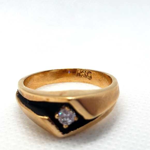 RS Covenant Men's Gold Plated and Black Enamel Ring with Cubic Zirconia  Size 10 - Picture 3 of 3